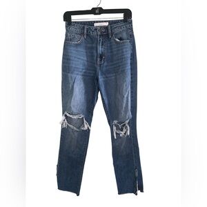 Hidden Medium Wash Straight Leg Jeans With Knee Rips‎ And Slits Size 25